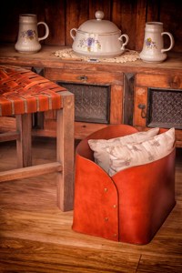 Vintage Firewood Carrier Real Cow Hide Leather Firewood <b>Storage</b> Handmade Best <b>Wooden</b> Carrier Bag LLR-0050 - Product Image 6