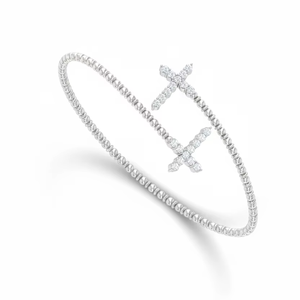 Bracelet jonc en or 14 carats et diamants |   Diamant taille brillant de 0,66 carat - Product Image 1
