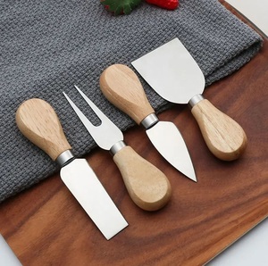 Juego de cuchillos para queso con mango de madera hecho a mano japonés de 4 Uds., precio bajo, de acero inoxidable Chef, caza, hoja de bambú de Damasco, afilado - Product Image 3