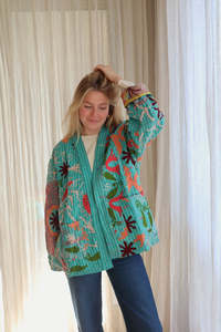 Vintage Bohemian Suzani Knitted Cotton Winter Short Jacket for Women Breathable <b>Pink</b> Embroidered Fashionable Design Free Edge - Product Image 4