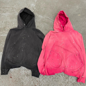 Winter Heavyweight Oversized Pullover Hoodies Splash Vintage Washed Men 500Gsm Sudadera con capucha mezclada de algodón - Product Image 1
