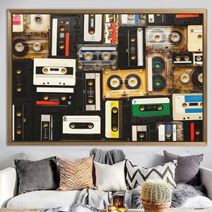 ผ้าใบพิมพ์ลายคาสเซ็ตวินเทจ: ภาพพิมพ์ติดผนังสไตล์เรโทรสำหรับคนรักดนตรี,1P:กรอบสีทอง - Product Image 1