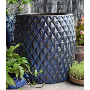 Harga pabrik Pot Pot Pot Pot luar ruangan desain Modern kotak bunga kustomisasi warna-warni serat kaca keramik mata semi panas gaya Atlantic