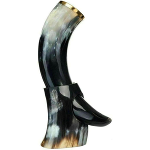 Corne à boire viking naturelle de qualité indienne avec support en fer, corne à boire viking antique sculptée par HANNAN HANDICRAFT - Product Image 1