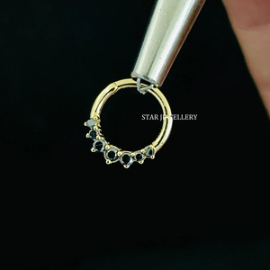 14K Solid Gold Natural Black Diamond Daith <b>Earring</b> FIne Jewelry. - Product Image 5