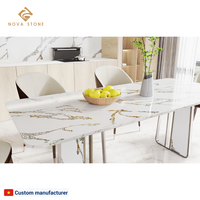 Meja Makan Quartz prasmanan kustom, 6 tempat duduk kelas atas panjang Premium bergerak Calacatta emas mudah untuk dibersihkan, atasan meja makan