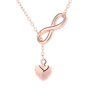 Collana Lariat in Argento Sterling con Ciondolo a Forma di Infinito e Cuore, Placcata in Oro Rosa e Rodio, Materiale Principale Platino - Product Image 2