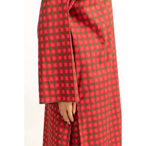 ชุดเซ็ตพิมพ์ลายริ้วสีแดงสำหรับผู้หญิง สไตล์ลำลอง ชุดเครป 2 ชิ้น ไซส์ XXS คอปกแบบไม่มีปก พร้อมกางเกงขาสั้น สำหรับฤดูใบไม้ร่วง - Product Image 4