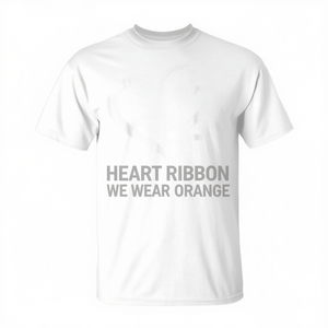 Camiseta de manga corta con cuello redondo unisex para eventos de caminatas y carreras, con la inscripción 'Heart Ribbon We Wear Orange' para la concienciación sobre la violencia entre adolescentes. - Product Image 2