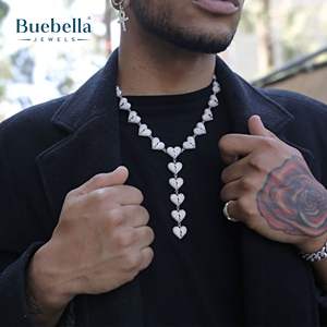 Venta caliente 925 Plata 14K Chapado en oro blanco 12mm Iced Out Iced Broken Heart Chain Collar para hombres - Product Image 1