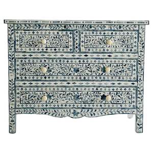 Black And White Bone Inlay <b>Drawers</b> With <b>3</b> <b>Drawers</b> Floral Pattern Bone Inlay <b>Drawers</b> With Brass Knobs - Product Image 4