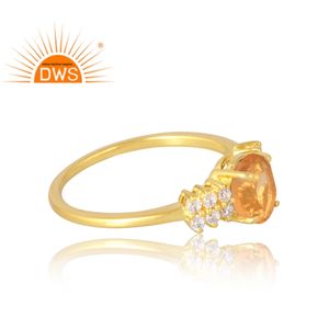 แหวนเงินแท้ 925 ชุบทอง 18K ประดับด้วยพลอยซิทรินธรรมชาติและพลอย CZ งานแฮนด์เมด เครื่องประดับคุณภาพดีสำหรับผู้หญิง ของขวัญสำหรับเธอ - Product Image 2