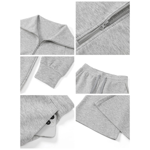 Conjunto de chándal con capucha para mujer, sudadera y pantalones de longitud completa en gris liso con bolsillos laterales, ropa informal holgada para otoño - Product Image 5