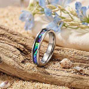 Jeulia Rose Gold Plated <b>Opal</b> Inlay Tungsten Wedding Band <b>Ring</b> for Women - Product Image 4