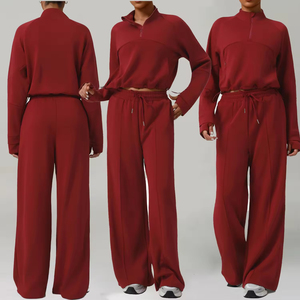 Survêtement de sport en velours de haute qualité personnalisé |   Nouvelle mode, pantalon large pour femmes, streetwear, ensemble décontracté pour le travail, vente en gros - Product Image 4