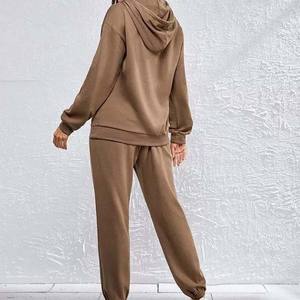 Nouveautés : Survêtements unis élégants pour femmes grandes tailles, ensemble de jogging 2 pièces en coton léger pour le fitness et l'hiver - Product Image 3