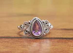Bague en argent sterling 925 avec améthyste poire faite à la main, pierre de naissance de février, bijou élégant, cadeau pour femme - Product Image 4