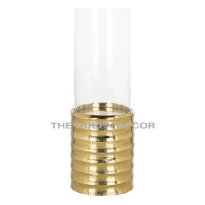 Nuevo y elegante portavelas de cristal chapado en oro de forma redonda de Metal de aluminio lujoso aspecto moderno decorativo para el hogar - Product Image 3