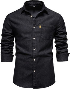 100% coton, T-shirt pour hommes, coupe ample, imprimé Chemises en jean en gros pour hommes Chemise à manches longues Streetwear décontracté Service OEM - Product Image 1