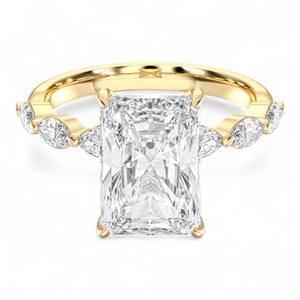 Juego de puntas de anillo de compromiso de solitario de diamante de corte radiante y marquesa de 4,65 quilates en plata para mujer - Product Image 2