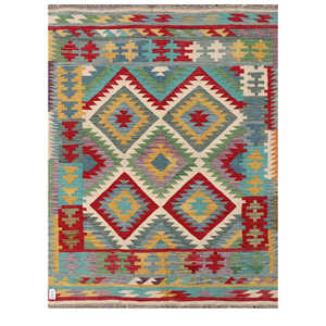 Alfombra Kilim de Maimana, Afganistán, 198 x 150 cm, Juego de Alfombras - Product Image 1