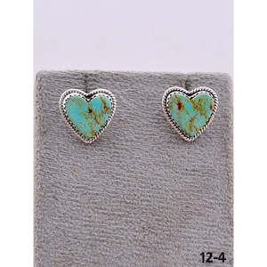 Artisanat du Sud-Ouest # 8 Boucles d'oreilles clous en forme de cœur en turquoise et argent sterling avec sertissage clos pour cadeau - Product Image 2