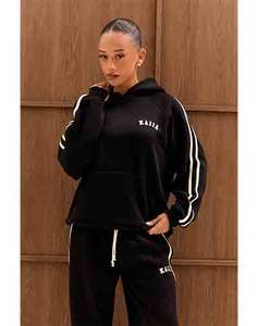 FULUX SPORTS Survêtement long 2 pièces pour femme, hiver, uni, brodé, surdimensionné, noir & pour - Product Image 1