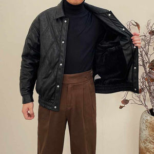 แจ็คเก็ตหนังผสมผ้าใบคุณภาพสูง ปรับแต่งได้ เป็นมิตรกับสิ่งแวดล้อม แห้งเร็ว อุ่นในฤดูหนาว ระบายอากาศ กันลม แฟชั่นใหม่ ถักทอ - Product Image 5