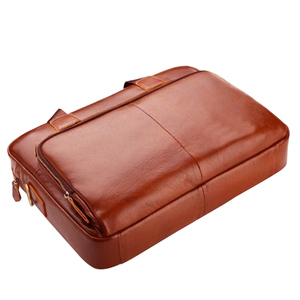 Handmade <b>18</b>-<b>Inch</b> Vintage Genuine Leather Crossbody Briefcase Soft Zipper Closure Portable Polyester Office <b>Laptop</b> <b>Bag</b> Unisex - Product Image 6