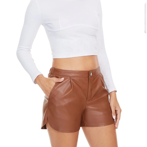 High-Waisted Black PU-<b>Leather</b> <b>Shorts</b> Skinny-Fit Women's Moto Style <b>Shorts</b> High Quality Genuine-Sheep <b>Leather</b> <b>Short</b> For Women - Product Image 1