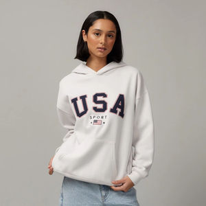 2024 Custom OEM High Quality USA Embroidered Logo Women Hoodies & Sweatshirts <b>White</b> Pullover Heavyweight Cotton <b>Oversized</b> <b>Hoodie</b> - Product Image 1