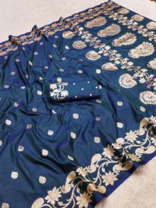 Sari de Seda Banarasi Suave Inspirado en Celebridades, con Bordado Zari, para Fiestas Tradicionales, para Mujeres Adultas, Hecho en India, en Stock - Product Image 6