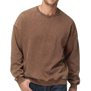 Lavage à l'acide O cou taille personnalisée 100% coton produit professionnel solide motif basiques coton mélangé sweat-shirt pour hommes - Product Image 1