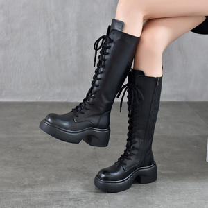 รองเท้าส้นเข็มหัวแหลมแบบสวมสำหรับผู้หญิง รองเท้าบูทสูงถึงเข่าแบบสวมสบาย หัวกลม รองเท้าลำลอง - Product Image 2