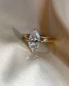 Marquise Cut Moissanite Solitaire <b>Ring</b> in 14K Yellow Gold Elongated Shape Engagement <b>Ring</b> Minimal Luxury Fine Jewelry for Women - Product Image 1