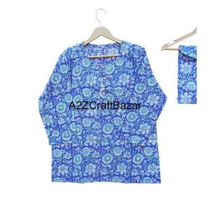Conjunto de Pijama de Mujer 100% Algodón con Estampado Floral, Transpirable y Suave, con Cuello de Punto, Cierre con Cordón y Mangas Cortas - Product Image 2