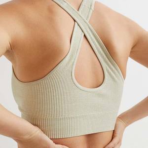 Soutien-gorge de sport à une épaule sans couture pour femmes respirant col haut sans manches fitness vêtements de yoga impression de logo personnalisé grande taille - Product Image 4