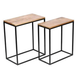 Juego de mesa rectangular de hierro moderno de 2 piezas con embalaje anidado superior de madera y revestimiento de polvo negro inferior terminado - Product Image 1