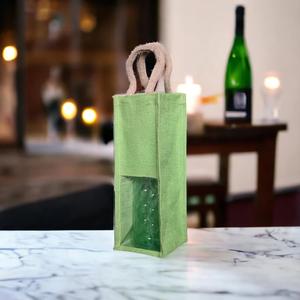 Bolsa de vino de yute de una sola botella con asas de cuerda disponibles en sus impresiones y etiquetas de colores requeridos - Product Image 4