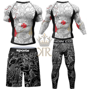 Jiu Jitsu para hombre Kimono Rashguard MMA Camiseta + Pantalones cortos Camisetas de compresión + Pantalón Trajes deportivos Bjj Kickboxing Muay Thai Sport Boxing - Product Image 2