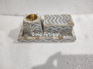 Juego de quemadores Chevron Bakhoor verde esmeralda con incrustaciones de nácar - Product Image 4