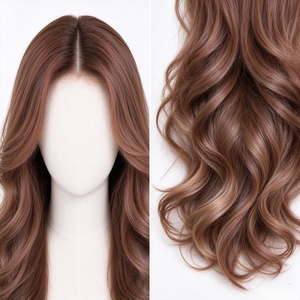 Peluca de Cabello Humano 100%, Color Marrón Melocotón, Larga, con Rizos en Cola de Pez, Parte Media, Aspecto Natural, para Mujer - Product Image 5