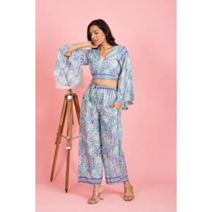 ชุดเดรสแขนกระดิ่งผ้าชีฟองสไตล์ใหม่ พร้อมเสื้อไหมผูกโบว์แบบปาลาซโซ่ - Product Image 2
