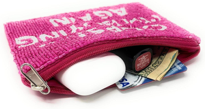 Pochette à fermeture éclair perlée rose pour femme, petit portefeuille tendance et porte-cartes avec accents blancs – Cadeau d'anniversaire essentiel - Product Image 4