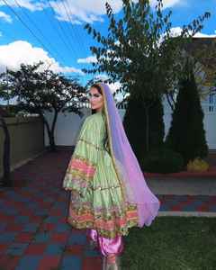 Robe afghane pour femmes en lin naturel fait main de qualité supérieure Mode ethnique traditionnelle Haute qualité Toutes occasions Fente haute - Product Image 2