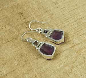 Pendientes de gancho de amatista en bruto Plata de ley Joyas de dos piedras Piedras preciosas naturales perfectas para regalo - Product Image 5