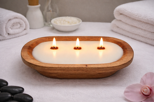 Bougie artisanale en forme de bol en bois avec mèche en bois, parfumée à la rose, pour la fabrication de bougies en gros - Product Image 4