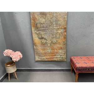 Turkish Vintage Small Rug 2.7x5.1 ft, <b>Brown</b> Orange Floral <b>Wool</b> Rug - Product Image 1