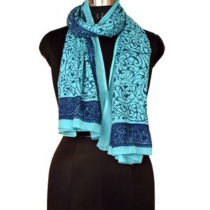 Indien fait à la main de luxe femme saison d'été plage paréo main bloc imprimé élégant longue plaine écharpe/couverture en pur coton tricot - Product Image 3