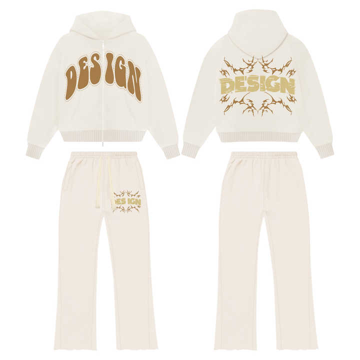 2025 Wholesale Best Custom Logo Double Zipper Hoodie and Flared Sweatpants Set Pink Tracksuit for Men 100% Cotton for Winter